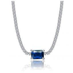 sterling silver white gold plated with colored cubic zirconia solitaire necklace