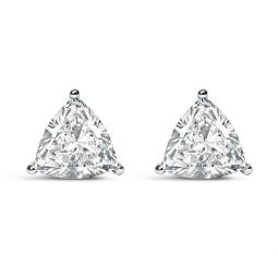 14k white gold trillion cut lab grown diamond 3-prong classic solitaire stud earrings