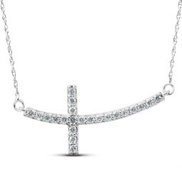 1/3 ct diamond sideways cross pendant 14k white gold & 18 chain 1 1/4 wide