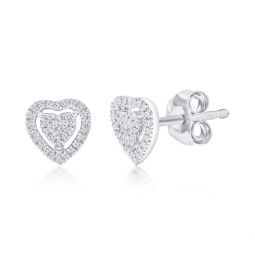 sterling silver halo heart diamond studs