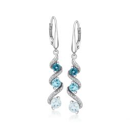 tonal blue topaz spiral drop earrings with . diamonds in sterling silver