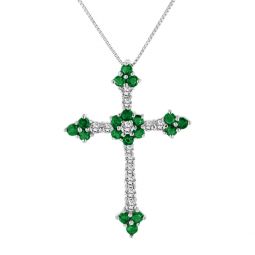 1.10ctw diamond and emerald cross pendantt in 14k white gold