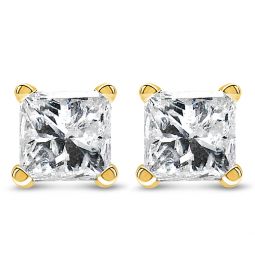 ags certified 14k yellow gold 1/4 cttw 4-prong set princess-cut solitaire diamond push back stud earrings