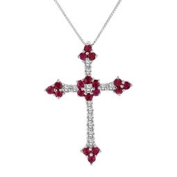 1.10ctw diamond and ruby cross pendantt in 14k white gold