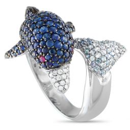 18k white gold 0.22ct diamond and sapphire dolphin ring mf08-072325