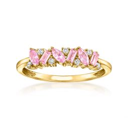 by ross-simons lab-grown pink sapphire ring with lab-grown diamonds in 18kt gold vermeil