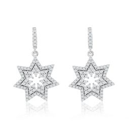 white sterling silver white cubic zirconia starburst drop earrings