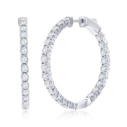 sterling silver, inside-outside 1 1/4cttw lab-grown diamond, 29mm hoop earrings
