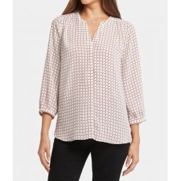 pintuck blouse in graceful geo