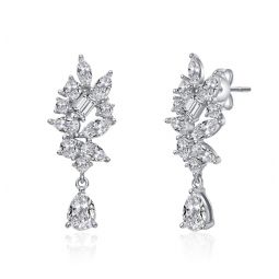 white gold plated with marquise & pear shaped clear cubic zirconia dangle earrings