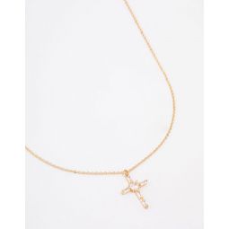 gold plated cubic zirconia baguette cross short necklace