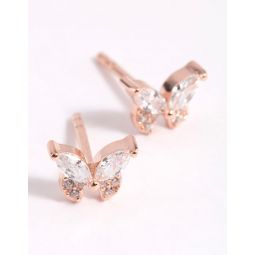 rose gold plated sterling silver cubic zirconia butterfly stud earrings