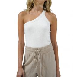 detra one shoulder rib tank top in white