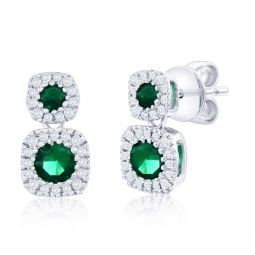 sterling silver, lab-grown emerald and natural diamond earrings - 0.50ct