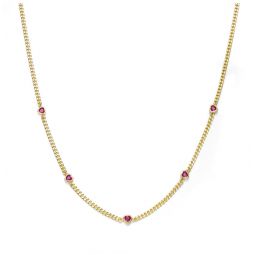 14k gold plated with ruby red cubic zirconia heart accents chain necklace