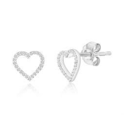 sterling silver heart diamond studs