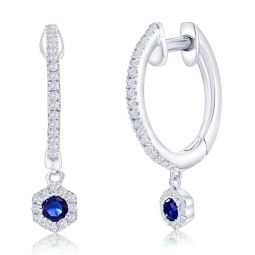 sterling silver, lab-grown sapphire hexagon charm & natural diamond huggies