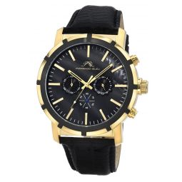 nyc chrono genuine leather gold tone & black mens watch 1281bnyl