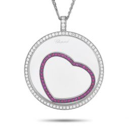 happy diamonds 18k white gold 1.31ct diamond and ruby necklace ch33-102124