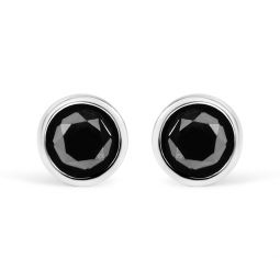 .925 sterling silver round brilliant-cut black diamond bezel-set stud earrings with screw backs