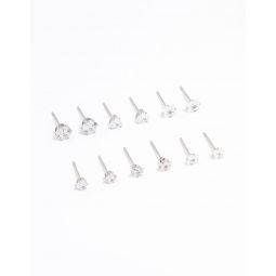 waterproof stainless steel cubic zirconia stud earrings 6-pack | premium gold pvd plated | hypoallergenic | long lasting brilliance