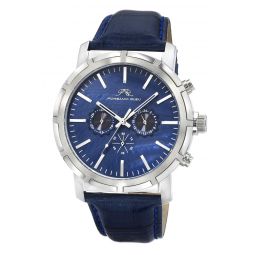 nyc chrono genuine leather silver tone & blue mens watch 1282anyl