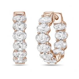 14kt 3cts lab grown oval diamond huggie hoops, oval cut, def color, vvs-vs clarity, excellent cut round huggie .75