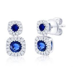 sterling silver, lab-grown sapphire and natural diamond earrings - 0.70ct