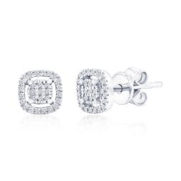 sterling silver, square halo diamond studs