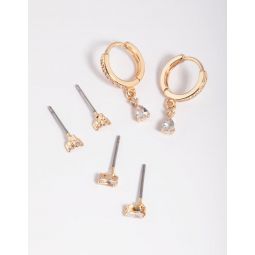 gold cubic zirconia dainty stud and huggie earring stack pack