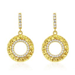 yellow sterling silver white cubic zirconia circle pointed sunburst drop earrings