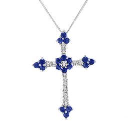 1.10ctw diamond and sapphire cross pendantt in 14k white gold