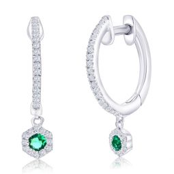 sterling silver, lab-grown emerald hexagon charm and natural diamond huggies -0.31ct