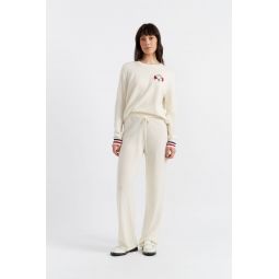 cream wool-cashmere snoopy nautical wide-leg track pants