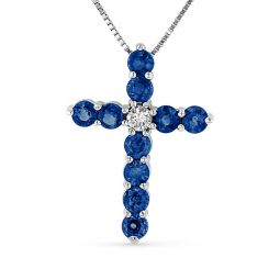 1.27ctw diamond and sapphire cross pendant in 14k white gold