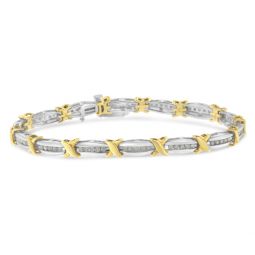 two-tone 10k yellow gold over .925 sterling silver 1.0 cttw diamond channel set tapered & x-link 7 tennis bracelet