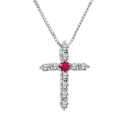 0.18ctw diamond and ruby cross in 14k gold
