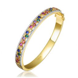 14k gold plated with round multi-colored cubic zirconia bangle bracelet