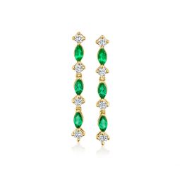 by ross-simons lab-grown emerald and . lab-grown diamond drop earrings in 18kt gold vermeil