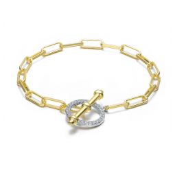 two-tone with clear cubic zirconia toggle clasp link bracelet