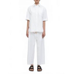 oversized elbow-length cuffed sleeved shirt in white/white stripe