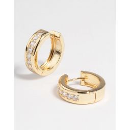 gold plated cubic zirconia encased huggie earrings