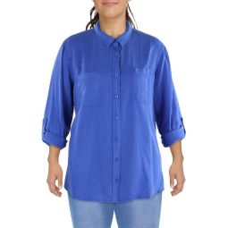 plus womens collar trendy button-down top