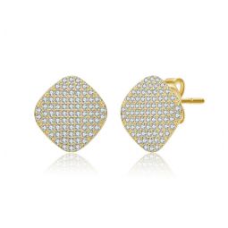 14k gold plated with paved clear cubic zirconia square stud earrings