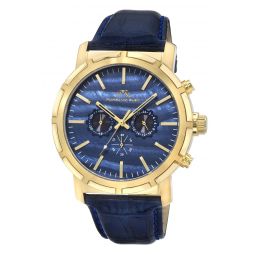 nyc chrono genuine leather gold tone & blue mens watch 1282bnyl