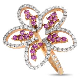 18k yellow gold 0.60ct diamond and sapphire dainty flower ring 200504