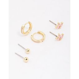 gold plated cubic zirconia marquise earring 3-pack | premium gold plated on brass | hypoallergenic | elegant and versatile