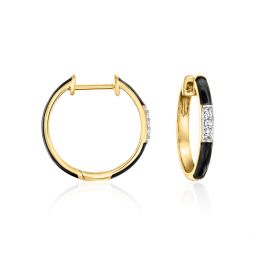 black enamel and diamond hoop earrings in 18kt gold over sterling