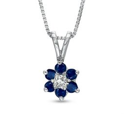0.24ct tw flower cluster diamond and sapphireh pendant 14k gold