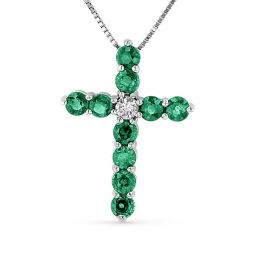 diamond and emerald cross in 14k gold